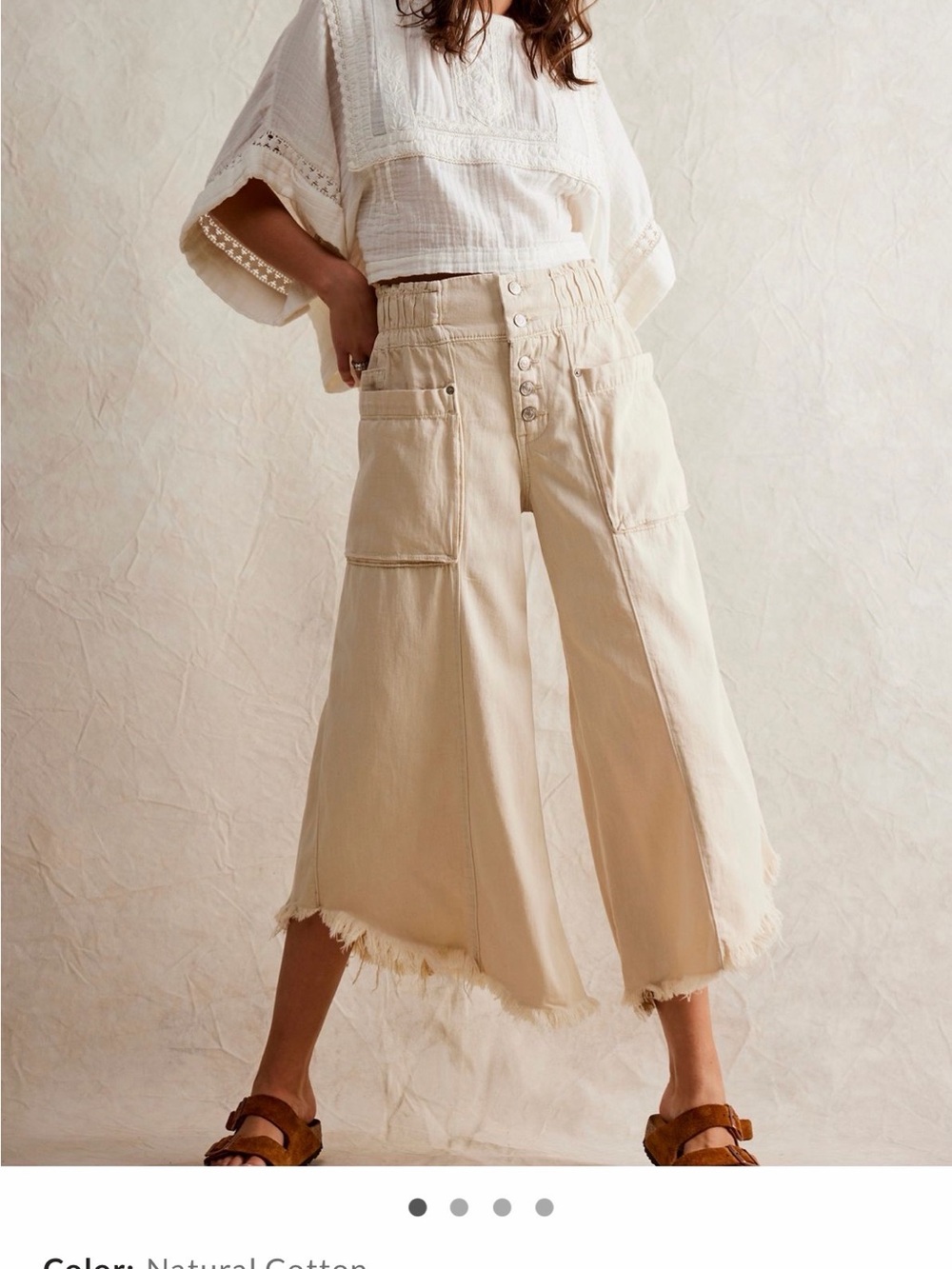 Free People Sunsetter Pull On Cream Wide-Leg Cropped Cargo Capris